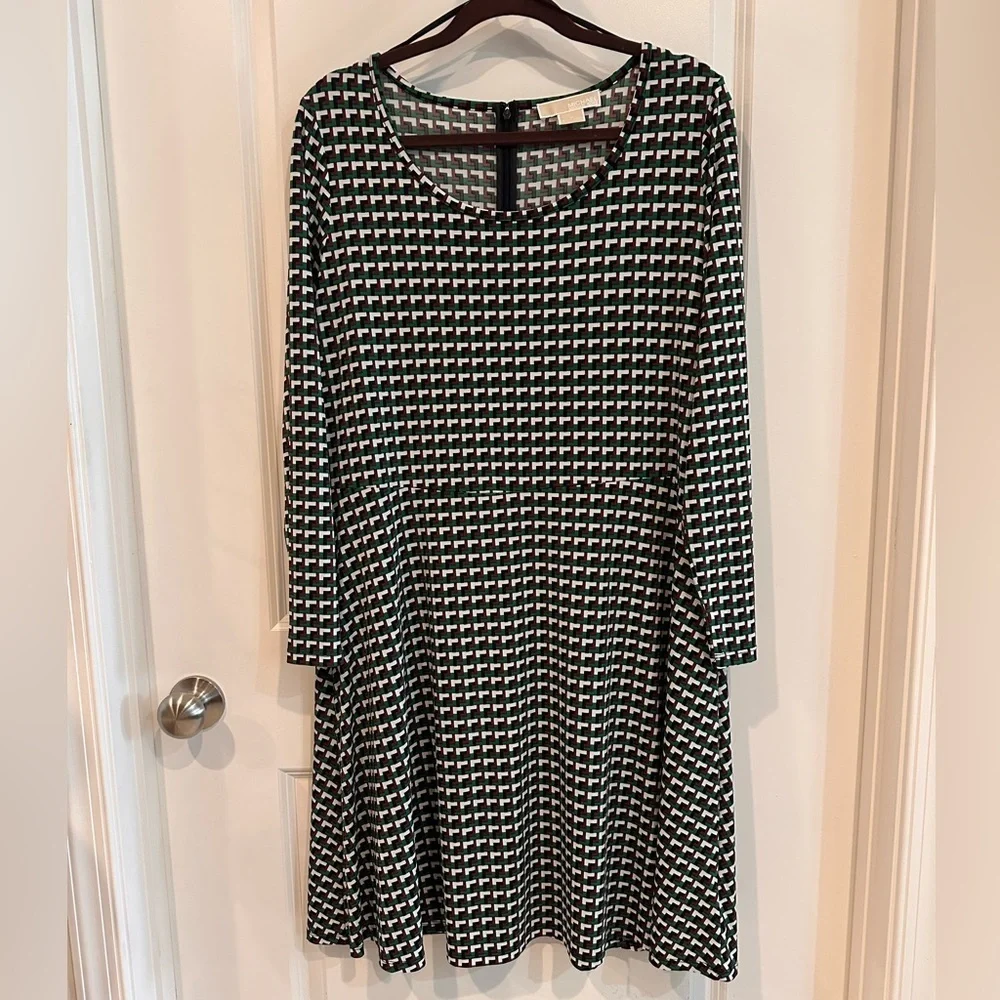 Michael Kors Green And Red Geometric Print Dress